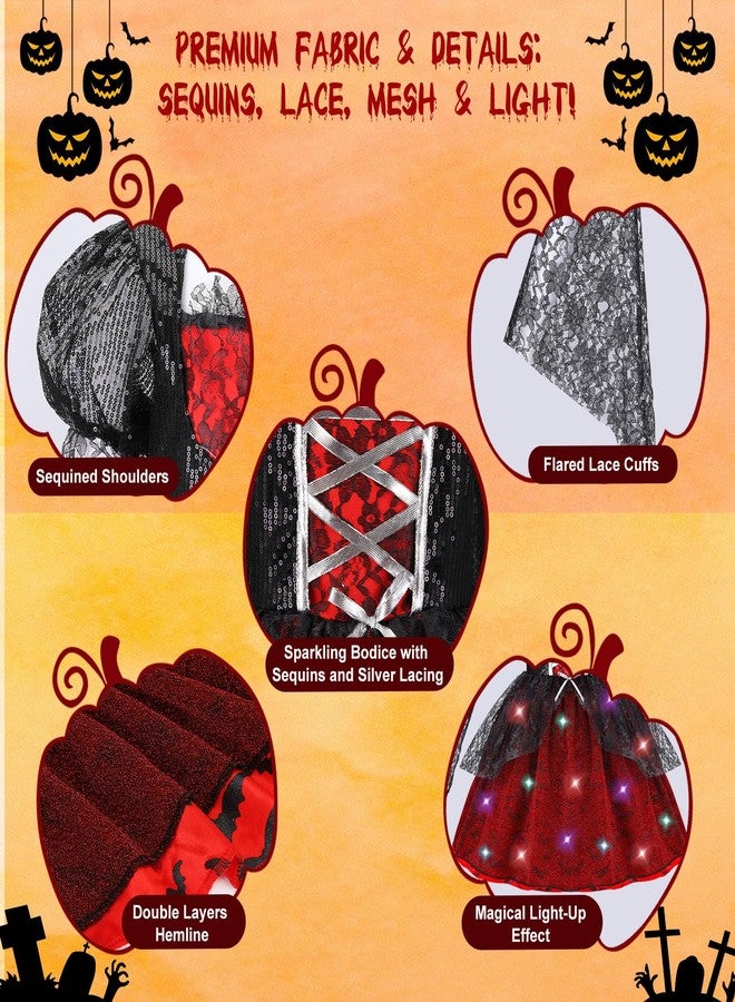 LOYO Vampire Costume for Girls - Light Up Halloween Costumes for Toddler Girl with Cape, Hair Clip, Choker, Dress Up for Kids (3-4 Years) - Image 3